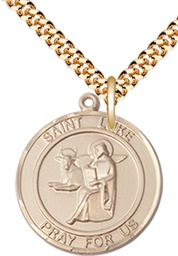 [7068RDGF/24G] 14kt Gold Filled Saint Luke the Apostle Pendant on a 24 inch Gold Plate Heavy Curb chain