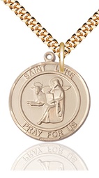 [7068RDGF/24G] 14kt Gold Filled Saint Luke the Apostle Pendant on a 24 inch Gold Plate Heavy Curb chain