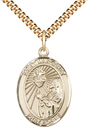 [7072GF/24G] 14kt Gold Filled Saint Margaret Mary Alacoque Pendant on a 24 inch Gold Plate Heavy Curb chain