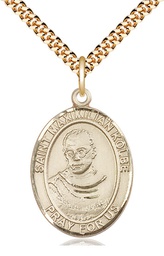 [7073GF/24G] 14kt Gold Filled Saint Maximilian Kolbe Pendant on a 24 inch Gold Plate Heavy Curb chain