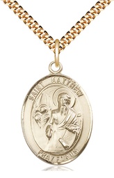 [7074GF/24G] 14kt Gold Filled Saint Matthew the Apostle Pendant on a 24 inch Gold Plate Heavy Curb chain
