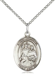 [8092SS/18SS] Sterling Silver Saint Raphael the Archangel Pendant on a 18 inch Sterling Silver Light Curb chain