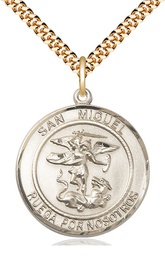 [7076RDSPGF/24G] 14kt Gold Filled San Miguel Arcangel Pendant on a 24 inch Gold Plate Heavy Curb chain