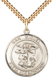 [7076RDSPGF/24G] 14kt Gold Filled San Miguel Arcangel Pendant on a 24 inch Gold Plate Heavy Curb chain