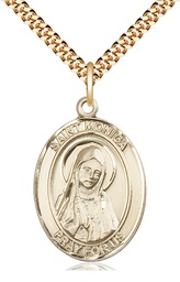 [7079GF/24G] 14kt Gold Filled Saint Monica Pendant on a 24 inch Gold Plate Heavy Curb chain