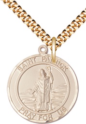 [7084RDGF/24G] 14kt Gold Filled Saint Patrick Pendant on a 24 inch Gold Plate Heavy Curb chain