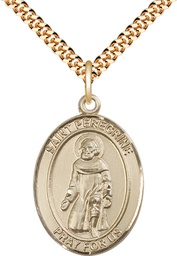 [7088GF/24G] 14kt Gold Filled Saint Peregrine Laziosi Pendant on a 24 inch Gold Plate Heavy Curb chain