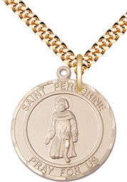 [7088RDGF/24G] 14kt Gold Filled Saint Peregrine Pendant on a 24 inch Gold Plate Heavy Curb chain