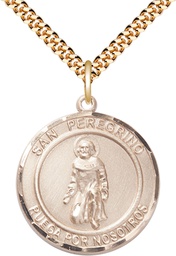 [7088RDSPGF/24G] 14kt Gold Filled San Peregrino Pendant on a 24 inch Gold Plate Heavy Curb chain
