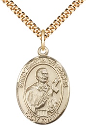 [7089GF/24G] 14kt Gold Filled Saint Martin de Porres Pendant on a 24 inch Gold Plate Heavy Curb chain