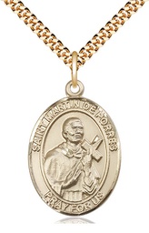 [7089GF/24G] 14kt Gold Filled Saint Martin de Porres Pendant on a 24 inch Gold Plate Heavy Curb chain
