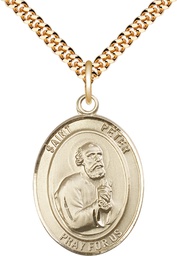 [7090GF/24G] 14kt Gold Filled Saint Peter the Apostle Pendant on a 24 inch Gold Plate Heavy Curb chain