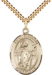 [7093GF/24G] 14kt Gold Filled Saint Richard Pendant on a 24 inch Gold Plate Heavy Curb chain