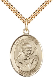 [7096GF/24G] 14kt Gold Filled Saint Robert Bellarmine Pendant on a 24 inch Gold Plate Heavy Curb chain