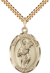 [7099GF/24G] 14kt Gold Filled Saint Scholastica Pendant on a 24 inch Gold Plate Heavy Curb chain