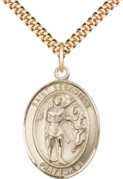 [7100GF/24G] 14kt Gold Filled Saint Sebastian Pendant on a 24 inch Gold Plate Heavy Curb chain