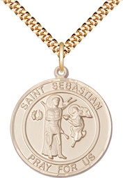 [7100RDGF/24G] 14kt Gold Filled Saint Sebastian Pendant on a 24 inch Gold Plate Heavy Curb chain