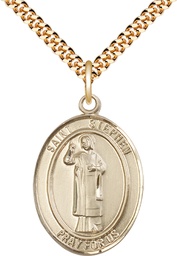 [7104GF/24G] 14kt Gold Filled Saint Stephen the Martyr Pendant on a 24 inch Gold Plate Heavy Curb chain