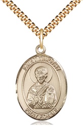 [7105GF/24G] 14kt Gold Filled Saint Timothy Pendant on a 24 inch Gold Plate Heavy Curb chain