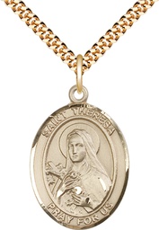 [7106GF/24G] 14kt Gold Filled Saint Theresa Pendant on a 24 inch Gold Plate Heavy Curb chain
