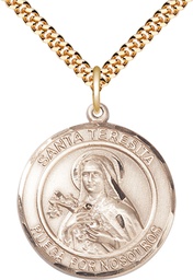 [7106RDSPGF/24G] 14kt Gold Filled Santa Teresita Pendant on a 24 inch Gold Plate Heavy Curb chain