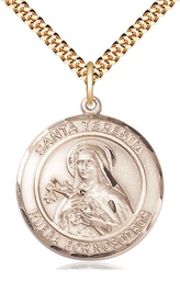 [7106RDSPGF/24G] 14kt Gold Filled Santa Teresita Pendant on a 24 inch Gold Plate Heavy Curb chain
