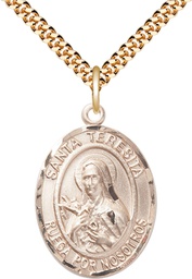 [7106SPGF/24G] 14kt Gold Filled Santa Teresita Pendant on a 24 inch Gold Plate Heavy Curb chain