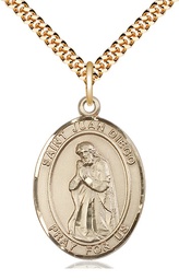 [7111GF/24G] 14kt Gold Filled Saint Juan Diego Pendant on a 24 inch Gold Plate Heavy Curb chain