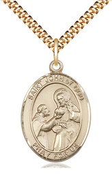 [7112GF/24G] 14kt Gold Filled Saint John of God Pendant on a 24 inch Gold Plate Heavy Curb chain