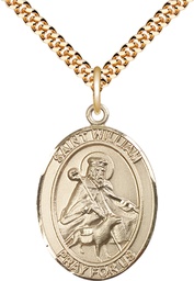 [7114GF/24G] 14kt Gold Filled Saint William of Rochester Pendant on a 24 inch Gold Plate Heavy Curb chain