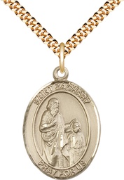 [7116GF/24G] 14kt Gold Filled Saint Zachary Pendant on a 24 inch Gold Plate Heavy Curb chain