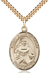 [7117GF/24G] 14kt Gold Filled Saint Julie Billiart Pendant on a 24 inch Gold Plate Heavy Curb chain