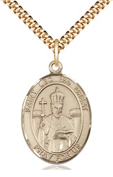 [7120GF/24G] 14kt Gold Filled Saint Leo the Great Pendant on a 24 inch Gold Plate Heavy Curb chain