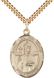 [7120GF/24G] 14kt Gold Filled Saint Leo the Great Pendant on a 24 inch Gold Plate Heavy Curb chain