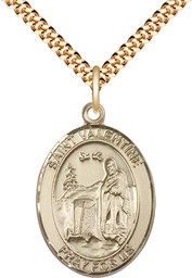 [7121GF/24G] 14kt Gold Filled Saint Valentine of Rome Pendant on a 24 inch Gold Plate Heavy Curb chain