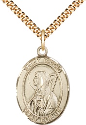 [7123GF/24G] 14kt Gold Filled Saint Brigid of Ireland Pendant on a 24 inch Gold Plate Heavy Curb chain