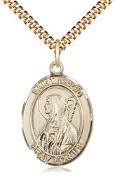 [7123GF/24G] 14kt Gold Filled Saint Brigid of Ireland Pendant on a 24 inch Gold Plate Heavy Curb chain