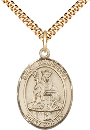 [7126GF/24G] 14kt Gold Filled Saint Walburga Pendant on a 24 inch Gold Plate Heavy Curb chain