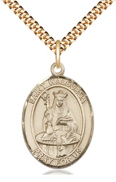 [7126GF/24G] 14kt Gold Filled Saint Walburga Pendant on a 24 inch Gold Plate Heavy Curb chain