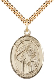 [7127GF/24G] 14kt Gold Filled Saint Ursula Pendant on a 24 inch Gold Plate Heavy Curb chain