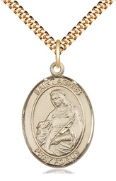 [7128GF/24G] 14kt Gold Filled Saint Agnes of Rome Pendant on a 24 inch Gold Plate Heavy Curb chain