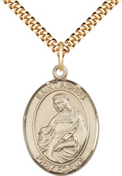 [7128GF/24G] 14kt Gold Filled Saint Agnes of Rome Pendant on a 24 inch Gold Plate Heavy Curb chain