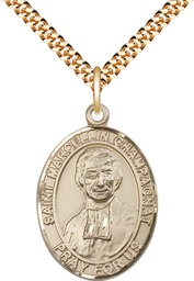 [7131GF/24G] 14kt Gold Filled Saint Marcellin Champagnat Pendant on a 24 inch Gold Plate Heavy Curb chain