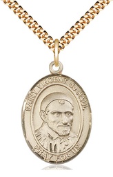 [7134GF/24G] 14kt Gold Filled Saint Vincent de Paul Pendant on a 24 inch Gold Plate Heavy Curb chain