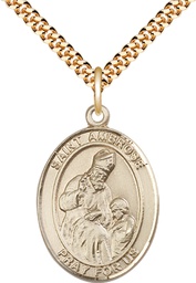[7137GF/24G] 14kt Gold Filled Saint Ambrose Pendant on a 24 inch Gold Plate Heavy Curb chain