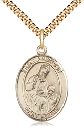 [7137GF/24G] 14kt Gold Filled Saint Ambrose Pendant on a 24 inch Gold Plate Heavy Curb chain