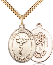 [7140GF/24G] 14kt Gold Filled Saint Christopher Cheerleading Pendant on a 24 inch Gold Plate Heavy Curb chain