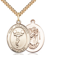 [7140GF/24G] 14kt Gold Filled Saint Christopher Cheerleading Pendant on a 24 inch Gold Plate Heavy Curb chain