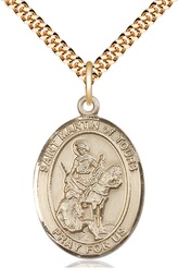 [7200GF/24G] 14kt Gold Filled Saint Martin of Tours Pendant on a 24 inch Gold Plate Heavy Curb chain