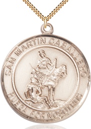 [7200RDSPGF/24G] 14kt Gold Filled San Martin Caballero Pendant on a 24 inch Gold Plate Heavy Curb chain